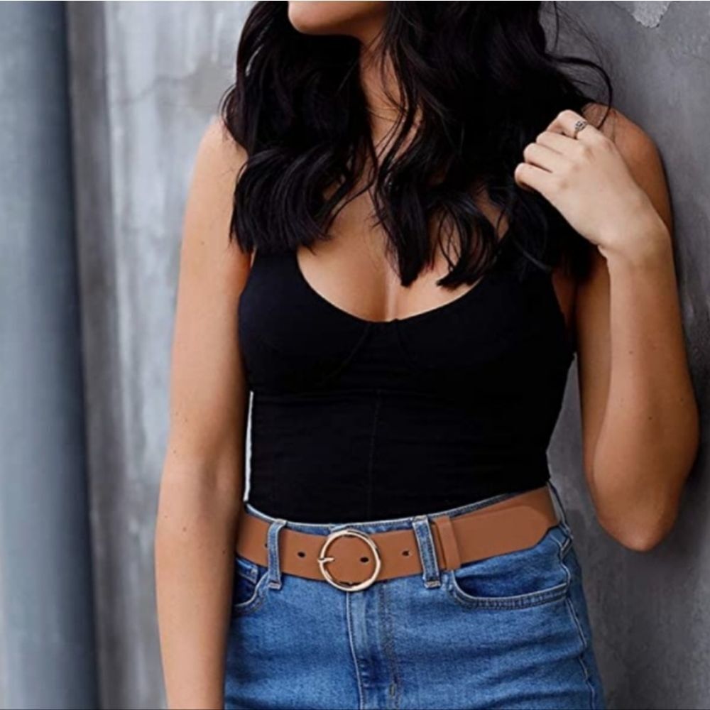Suosdey Brown Belt with stylish gold buckle - Picture 3 of 3